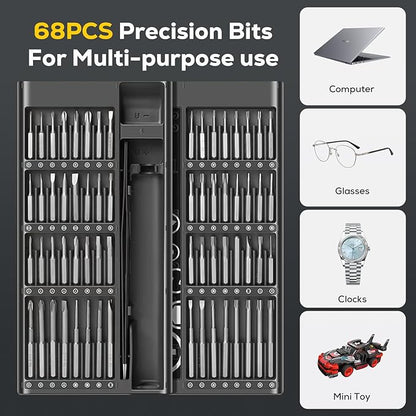 Electric Screwdriver, Power Screwdriver Set 68 in 1 Mini Cordless Rechargeable, 5 Torque Settings 3 LED Lights Precision Screwdriver for PC Accessories Phone Camera Laptop Gifts for Men