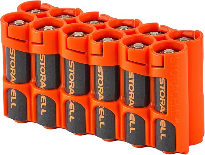 AA Battery Storage Caddy by Storacell, Orange, Holds 12 Batteries (Not included)