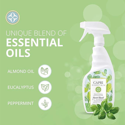 CAPRI ESSENTIALS APC, Household Dust Remover, Kitchen Counter Surface Spray, Removes Grime, Blend of Essential Oils, Sweet Basil 23 FL Oz