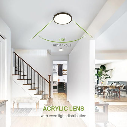 ASD LED 9" Round Flush Mount Light | 18W 1460LM 3000-5000K 120V | 3CCT, Dimmable, Ultra Slim, ETL Listed | Thin Surface Lamp, Bedroom Ceiling Lighting | Bronze, 6 Pack