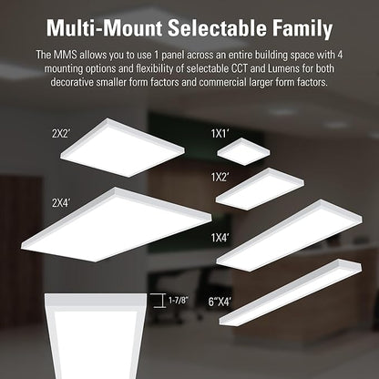 Metalux MMS Multi-Mount 1x1 LED Panel Ceiling Light with 5 CCT and 3 Lumen Select, 0-10V Dimming, Surface Mount, Recessed, Suspended, Wall Mount, 90 CRI - 11MMS-L3C5-UNV
