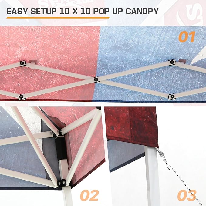 EAGLE PEAK 10x10 Slant Leg Pop-up Canopy Tent Easy One Person Setup Instant Outdoor Beach Canopy Folding Portable Sports Shelter 10x10 Base 8x8 Top (Texas Pride)