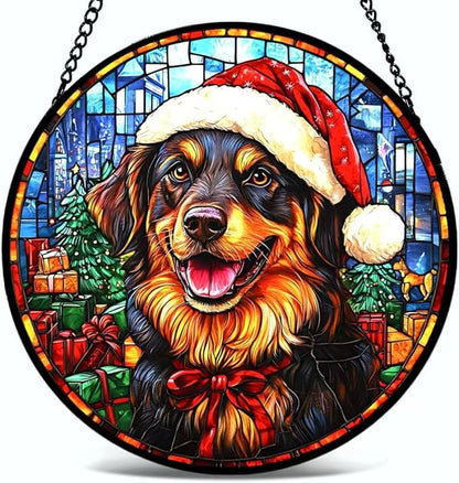 Stained Glass Window Hanging and Black Dog Suncatcher fof Garden Home Decor for Women Mon Grandma Friends