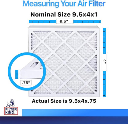 Filter King 9.5x4x1 Air Filter | 4-PACK | MERV 8 HVAC Pleated A/C Furnace Filters | MADE IN USA | Actual Size: 9.5 x 4 x .75"