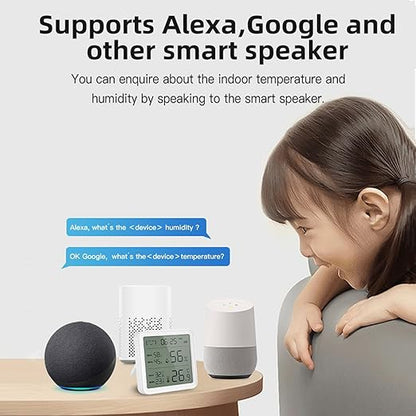 Smart WiFi Temperature Humidity Sensor, Wireless Thermometer Hygrometer, Built-in Clock and Time Display,Smart Temperature Humidity Monitor withTuya App,Compatible with Alexa,Google Home,Siri (White)