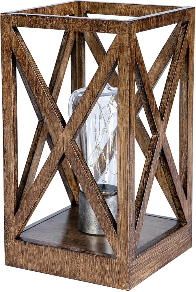 WINGBO Retro Battery Powered Table Lamps, Battery Operated Cordless Lamp, Portable Nightlight Decorative Light for Living Room Dining Room Bedroom Entryway Patio Backyard, Faded Brown Finish
