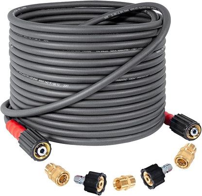 YAMATIC Super Flexible Pressure Washer Hose 40FT for Power Washer Replacement, Kink Resistant Extension With Leak-Free M22 Female & 3/8" Quick Connect Adapters, 1/4" 3200 PSI, Grey