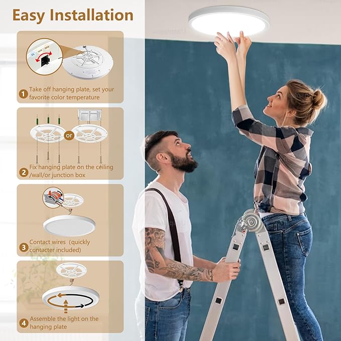 20 Inch Large LED Flush Mount Ceiling Light, 40W,4350LM, 3000K/4000K/6000K CCT Selectable,0.98inch Super Slim Low Profile Round Flat Panel Light for Bedroom,Kitchen,Hallway(White)