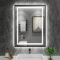 Amorho 28"X36" LED Bathroom Mirror with Black Frame, Front Light and Backlit, Stepless Dimmable, Anti-Fog, Shatter-Proof, Memory, 3 Colors, Double LED Vanity Mirror