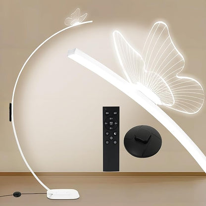 Modern Butterfly Arc Floor Lamp - Dimmable 2000 Lumens Arched Floor Lamp with Remote Control, 3 Color Modes & Foot Switch, Elegant Arc Floor Lamps for Living Room, Bedroom, Office Decor (White)