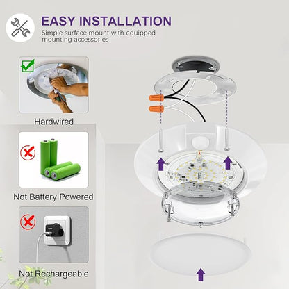 6 Inch Motion Sensor Ceiling Light Indoor, 180s Time Delay, 5000K, 14W 950LM, 120V LED Flush Mount Ceiling Light, ETL Certified, Wet Location - Closets, Hallway, Entryway, Pantry, 1Pack