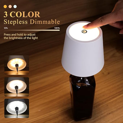 2 Pack Wine Bottle Lamps, 2025 New 3 Color Rechargeable Wireless Bottle Lamps, Bottle Lamp Kit for Liquor Bottles with Touch Dimming for Parties, Restaurants & Home Decor (White)