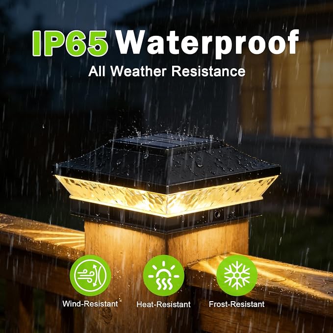 Solar Post Cap Lights Outdoor 12-Pack, Waterproof Solar Fence Post Lights Fit 3.5x3.5 4x4 Wood/Vinyl Posts, Solar Powered Deck Post Lights with 2 Modes(Warm/Cool White), Ideal for Garden Patio, Black
