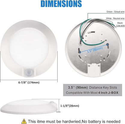 Closet Lights Motion Sensored Indoor Ceiling Mount LED- 10W 3000K Closet Stair Porch Ceiling Pantry Motion Activated Light, 6-7/8 Inch 90CRI 600lm Hardwire to Junction Box, No Battery, Damp Rated ETL