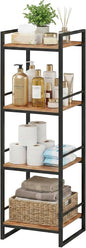 BYFU 4 Tier Bathroom Storage Open Shelf, Freestanding Metal Corner Storage Rack Shelving Unit for Bathroom Kitchen Living Room Hallway, Rustic Brown