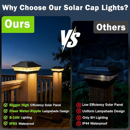 Solar Post Cap Lights Outdoor 12-Pack, Waterproof Solar Fence Post Lights Fit 3.5x3.5 4x4 Wood/Vinyl Posts, Solar Powered Deck Post Lights with 2 Modes(Warm/Cool White), Ideal for Garden Patio, Black