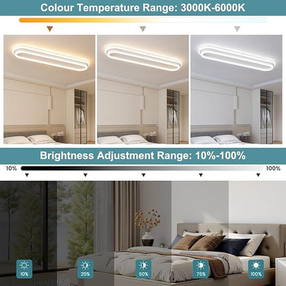 Modern Linear Ceiling Light, 31.5Inch Dimmable LED Flush Mount Ceiling Lamp with Remote Control, Long Kitchen Ceiling Light Fixture for Living Room Dining Room Bedroom Hallway (White)
