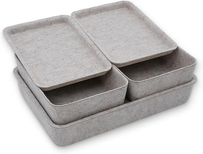 Welaxy Lidded Felt Drawer Organizer Trays with lids Desktop Organizer Bins Storage box for crafts office supplies pen notes Junk Makeup Stationery Organize 3- Pack gift idea (Oatmeal)