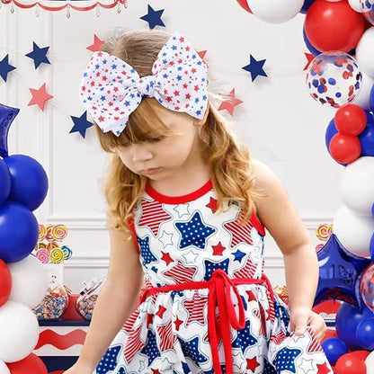 4th of July Toddler Nylon Headbands - Large Patriotic Star Bows, Hair Accessories for Newborn Infant and Baby Girls