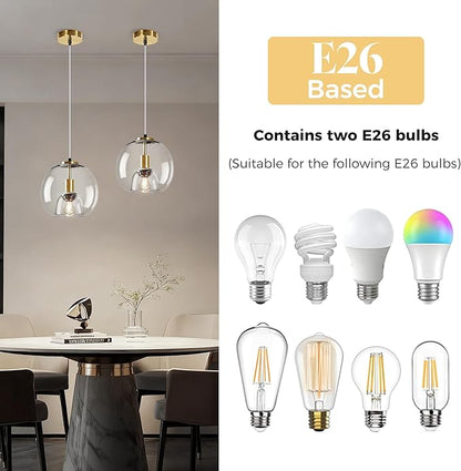 9.1in Large Clear Glass Pendant Light for Kitchen Island – 3-Pack with Extra LED Bulbs & 4.92ft Adjustable Cord | Modern Minimalist Lighting for Dining Room, Living Room, Entryway