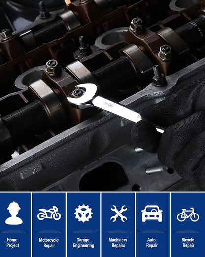WORKPRO 9/16" Ratcheting Combination Wrench SAE, CR-V Constructed with Mirror Polish Chrome Plating, 12-Point Design, 15-Degree Offset