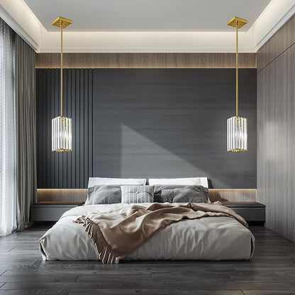 Modern Pendant Light Gold Rectangle Pendant Lighting Mini Crystal Chandeliers Adjustable Pendant Light Fixture for Kitchen Island Dinning Room Living Room Corridor Bedroom(Gold 2-Pack)