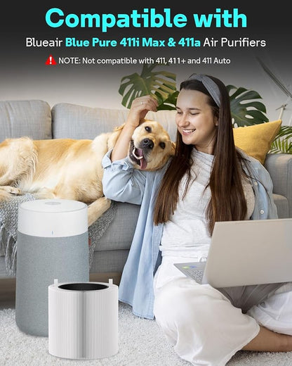 Leemone 411i Max & 411a Max SmokeBlock Replacement Filter Compatible with Blueair 411i Max & 411a Max Air Purifier, Blue Pure F4MAX, 2 Pack