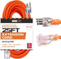 Iron Forge Cable Weatherproof 25 Ft Outdoor Extension Cord - 14/3 SJTW 15 Amp Heavy Duty Orange Extension Cord 3 Prong - Lighted End