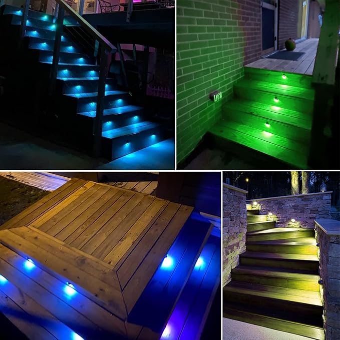 LED Stair Light Low Voltage Waterproof IP65 Outdoor F1.38 Wood Multicolored RGB Recessed LED Deck Lighting Yard Garden Patio Step Landscape Pathway Decor Lamp, Bronze(30pcs, RGB)