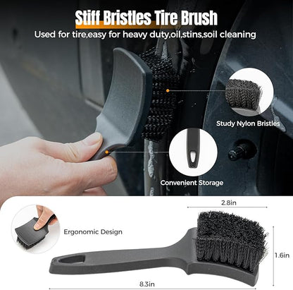 9Pcs Car Wheel Brush kit, Tire Brush, Microfiber Flat Wheel Cleaner Brush, Soft-bristled Rim Cleaner Brush, Tire Shine Applicator, Detailing Brushes, Detailing Pads, Scratch-Free Car Drying Towel