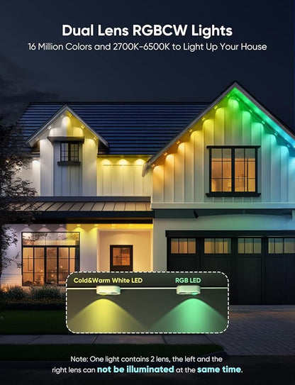 APPECK Permanent Outdoor Lights Pro 200ft, 144W RGBCW Eaves Lights with 144 LED Lights, 80lm, Cuttable, 111 Scene Modes, IP67 Waterproof Lighting for Halloween Decoration, Work with Alexa, White