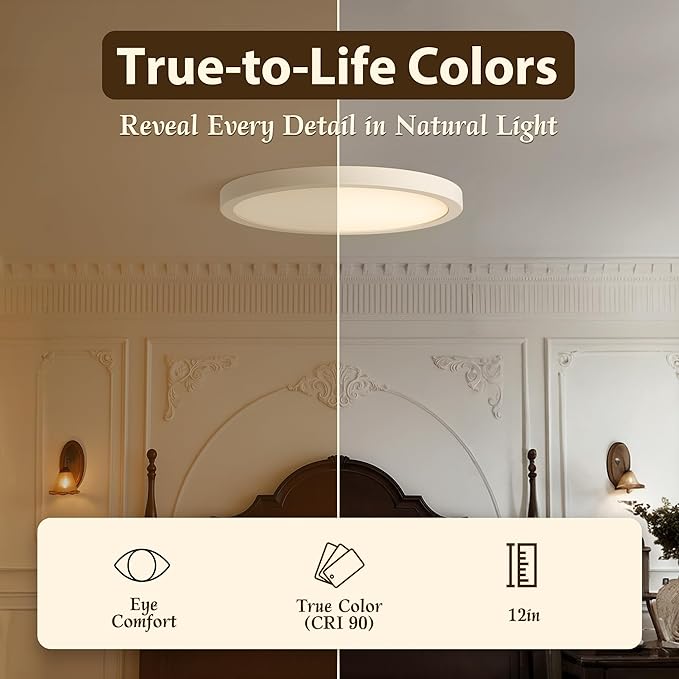 2 Pack 12 Inch LED Dimmable Flush Mount Ceiling Light Fixture, 24W 5CCT (2700K-5000K) Selectable Modern Ceiling Light Close to Ceiling Light,for Bedroom, Kitchen, Bathroom, Hallway
