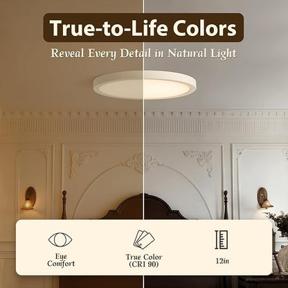 2 Pack 12 Inch LED Dimmable Flush Mount Ceiling Light Fixture, 24W 5CCT (2700K-5000K) Selectable Modern Ceiling Light Close to Ceiling Light,for Bedroom, Kitchen, Bathroom, Hallway