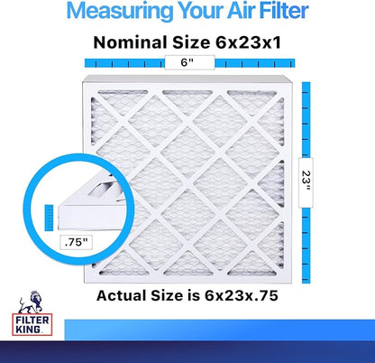 Filter King 6x23x1 Air Filter | 4-PACK | MERV 8 HVAC Pleated A/C Furnace Filters | MADE IN USA | Actual Size: 6 x 23 x .75"