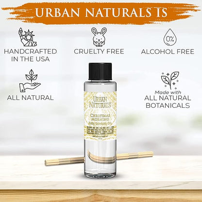 Urban Naturals Reed Diffuser Oil Refill Christmas Morning, Rosemary, Eucalyptus, Balsam Spruce, Orange, Essential Oils, 4 oz + Free Reed Sticks, Made in the USA