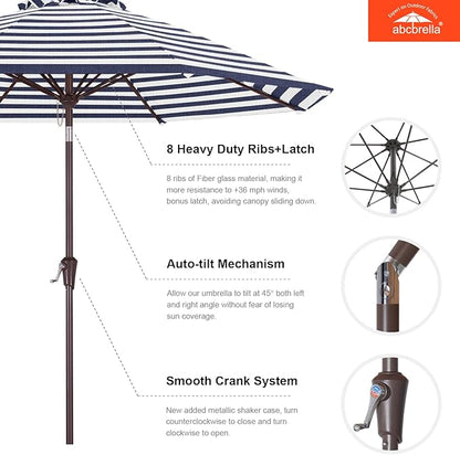 ABCCANOPY OLEFIN® 5-Year No Fading 9FT Patio Umbrella, Outdoor Table Umbrella with 8 Sturdy Ribs for Deck, Backyard, Yard (Navy Stripe)