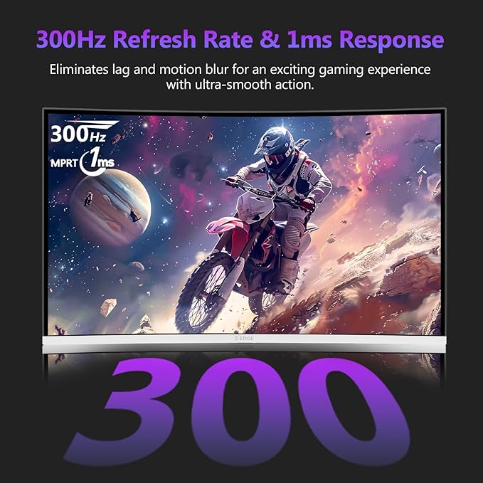 Z Z-EDGE 27 inch Curved Gaming Monitor, FHD 1080P 300Hz 240Hz Computer Monitor, Ultra-Fast MPRT 1ms Curved Monitor, 1500R, 16.7M Colors, UG27H Frameless Bezel, 2X DP 1.4 Ports and 2X HDMI 2.0 Ports