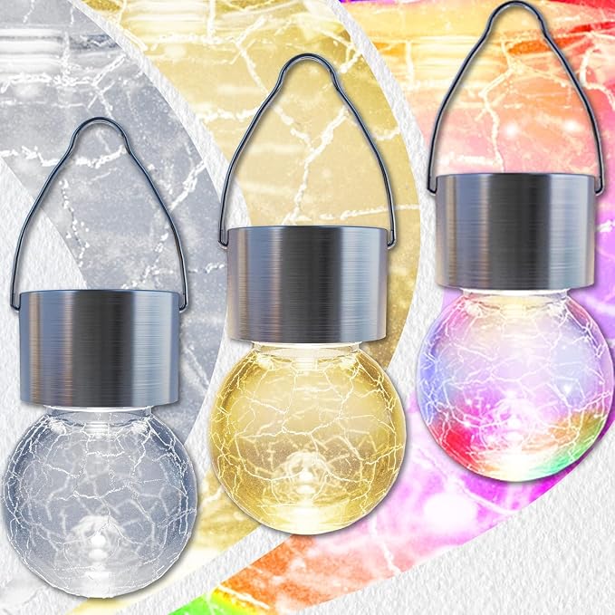 GIGALUMI Solar Lights Outdoor Waterproof, 12 Pack Solar Hanging Lights Garden Decor, Gifts for Women, Solar Outdoor Lantern Waterproof Cracked Glass for Yard, Fence, Tree(Warm White)