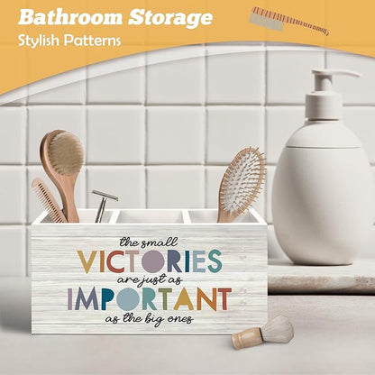 Boho Inspirational Pen Holder Organizer for Desk Accessories, the Small Victories Are Just As Important As the Big Ones Motivational Wooden Box Sign Desk Decorations for Home Office Decor