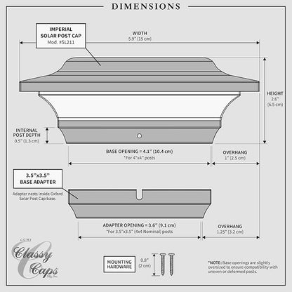 Classy Caps 4x4 Imperial Solar Post Cap - Fits 4"x4" and 3.5"x3.5" Deck & Fence Posts, White Cast Aluminum - Warm and Cool Light Modes - Heavy-Duty - Mod. #SL211W