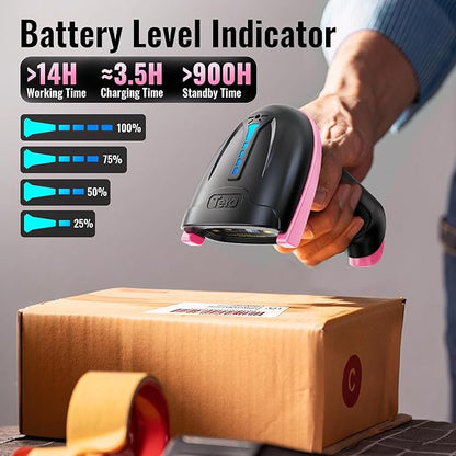 Tera Barcode Scanner Wireless Versatile 2-in-1 (2.4Ghz Wireless+USB 2.0 Wired) with Battery Level Indicator, 328 Feet Transmission Distance Rechargeable 1D Laser Bar Code Reader Handheld 5100 Pink