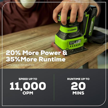 Greenworks 24V Cordless 1/4 Quarter Sheet Sander Tool Only, 11,000 OPM Sander with Dust Collection Bag and Sandpaper
