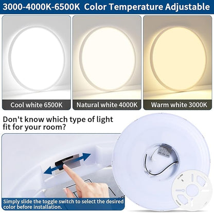 15'' Led Flush Mount Ceiling Light Fixture, 32W 3200LM, Dimmable & 3000K/4000K/6500K Selectable, Modern White Ceiling Lamp for Bedroom, Kitchen, Home Office, Hallway, Wired