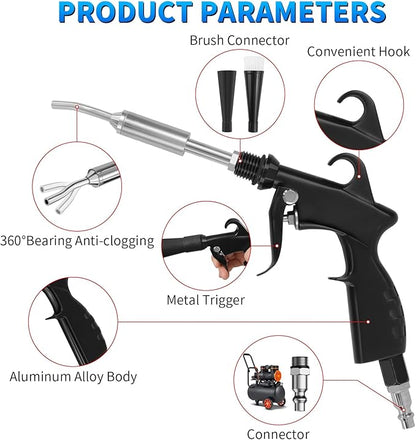 Car Cleaning Gun, High Pressure Air Blow Gun with 2 Nozzles, Air Cleaning Gun Detailing Kit, Interior Metal Dry Cleaning Gun Works with Air Compressor