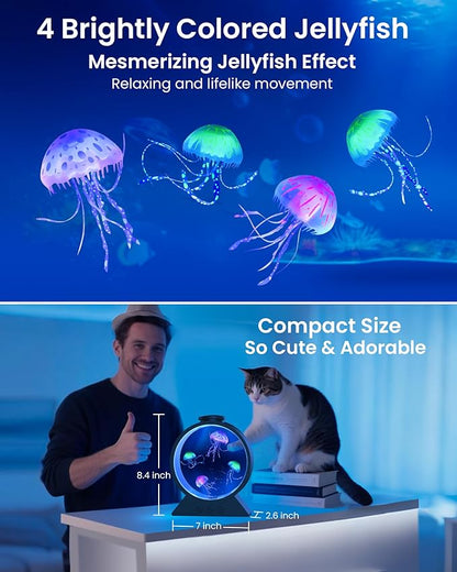 Jellyfish Lamp, 7-Color Changing Jellyfish Aquarium Light for Relax, Mood Lamp for Home, Office & Bedroom Decor, Gifts for Kids Teens Girls Boys Adults (Black)