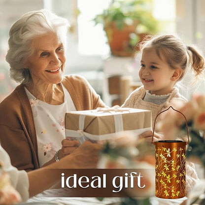 Christmas Gifts For women,Solar Lanterns Outdoor Hanging Lantern Lights, Dragonfly Hollowed-Out Metal Decor Lantern, Waterproof LED Decorative Garden Light - Delicate Garden Decoration for Patio, Yard