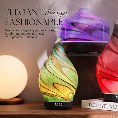 Porseme 150ml Essential Oil Diffuser Glass Color Changing Aroma Air Diffusers Aromatherapy Ultrasonic Cool Mist Humidifier 4 Running Hours Waterless Auto-Off for Sleeping Yoga Office Spa (Teal Green)