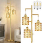 QiMH Gold Industrial Floor Lamps for Living Room, Modern Standing Lamp with Stepless Dimmable, 68" Tall Lamps for Bedroom Home Office, 3 LED Bulbs Included