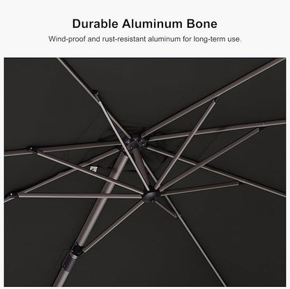 PURPLE LEAF 10FT Patio Umbrella with Base Cantilever Umbrella Square Outdoor Offset Umbrella with Champagne Frame and 360° Rotation for Garden Deck Pool, Grey