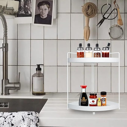 2 Tier Corner Shelf Rack Kitchen Counter Cabinet Bathroom Organizer Makeup Cosmetic countertop Organization and Storage Under Sink Organizers Perfume Trays for Dresser White